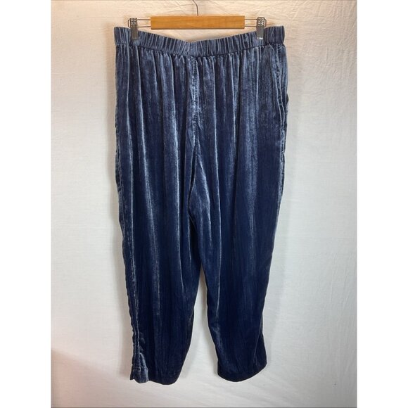 ETT:TWA ANTHROPOLOGIE Kinley Crushed Velvet Crop Jogger Pant Elastic‎ LG Blue - Picture 4 of 11